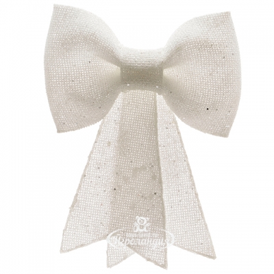 Бант пластиковый с блестками 14*12 см белый Kaemingk