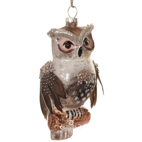 Стеклянная елочная игрушка Совушка Лукоморья 12 см, подвеска ShiShi