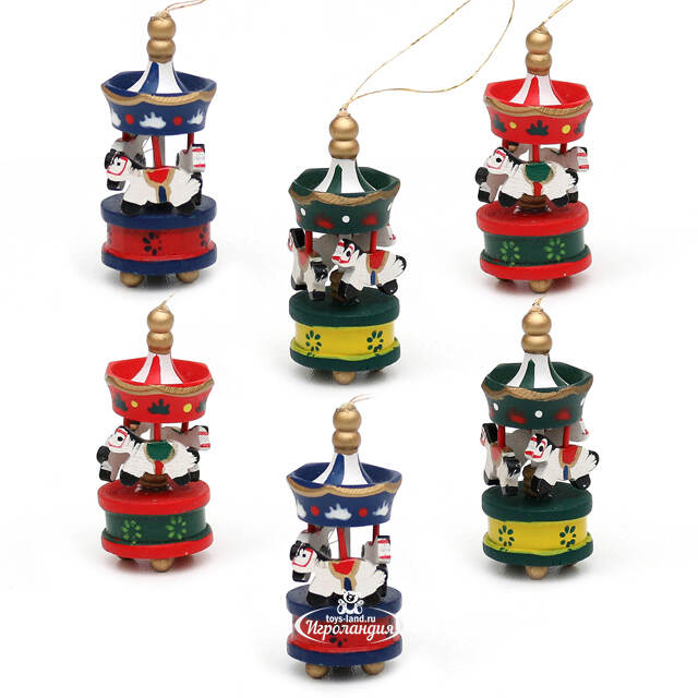 Набор деревянных елочных игрушек Веселая Карусель 6 см, 6 шт Sigro