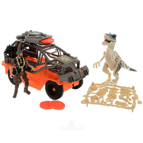 Игровой набор Динозавр Тиранозавр и охотник на джипе, стреляет Chap Mei