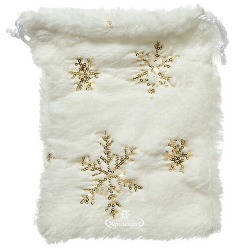 Подарочный мешочек Fluffy Surprise 21*17 см с золотыми снежинками Kaemingk