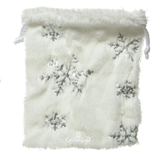 Подарочный мешочек Fluffy Surprise 21*17 см с серебряными снежинками Kaemingk