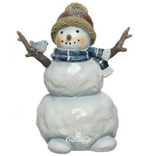 Декоративная статуэтка Снеговик Кеннет с птичкой 14 см Kaemingk
