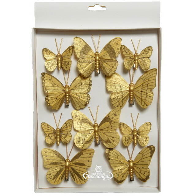 Набор декоративных украшений Gold Butterfly, 10 шт, клипса Kaemingk