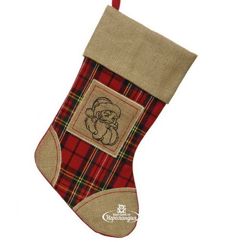 Новогодний носок Шотландская Клетка: Санта-Клаус 45 см Kaemingk