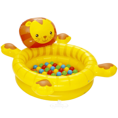 Игровой бассейн Львёнок с надувным дном и шариками 111*98*62 см Bestway