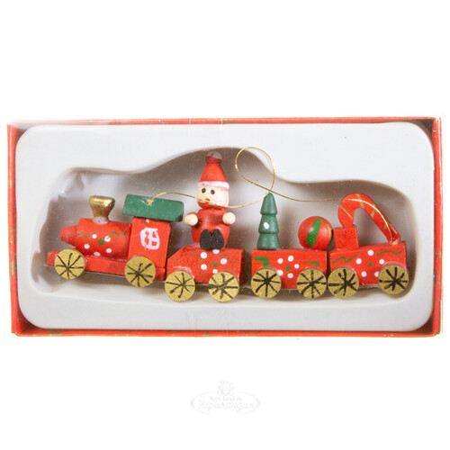 Деревянная елочная игрушка Рождественский Поезд с Сантой 12 см, подвеска Breitner