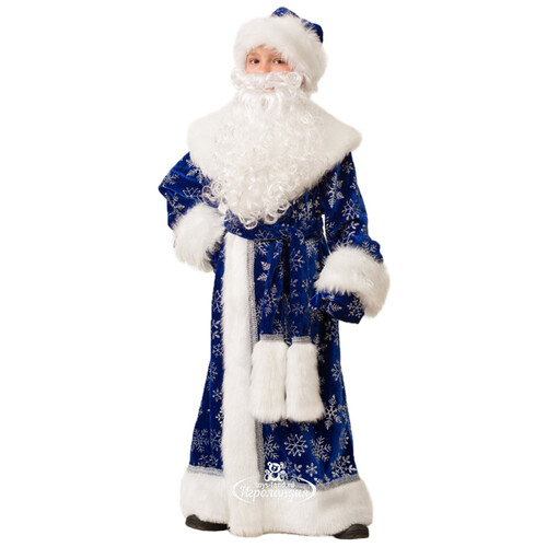 Карнавальный костюм Дед Мороз Велюровый синий, рост 128 см Батик