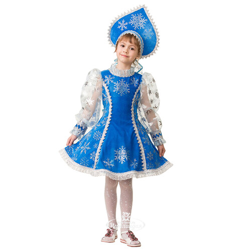 Карнавальный костюм Снегурочка Велюровая синий, рост 146 см Батик