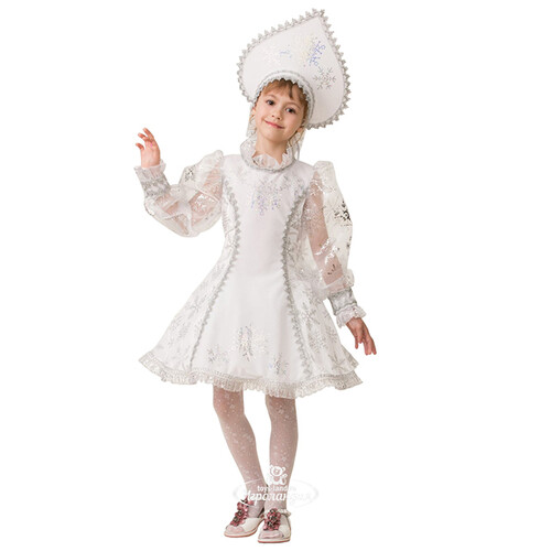Карнавальный костюм Снегурочка Велюровая белый, рост 128 см Батик