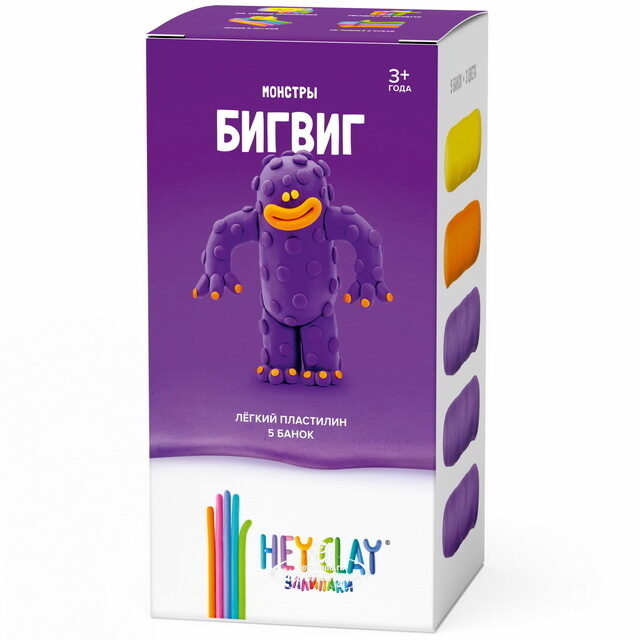 Легкий пластилин Залипаки - Бигвиг, 3 цвета, 5 баночек Hey Clay