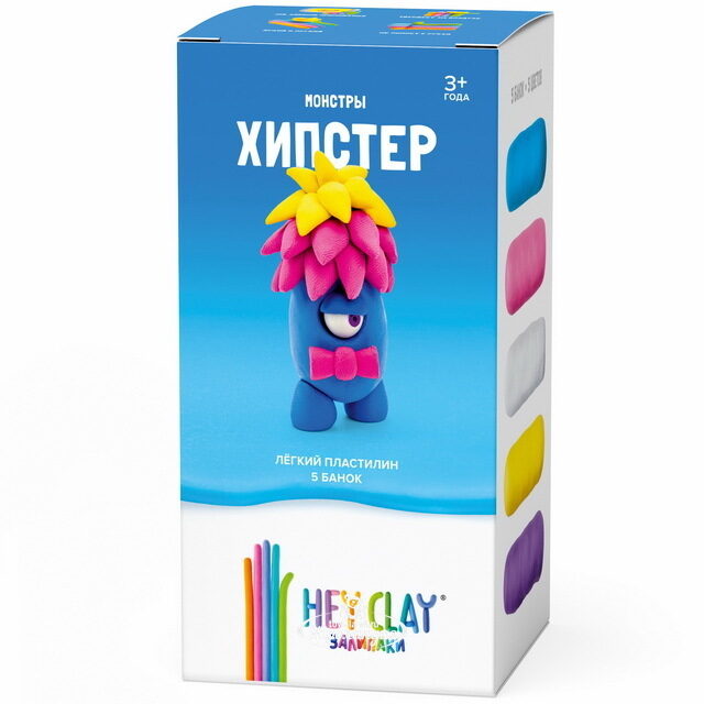 Легкий пластилин Залипаки - Хипстер, 5 цветов, 5 баночек Hey Clay (Хэй Клэй)