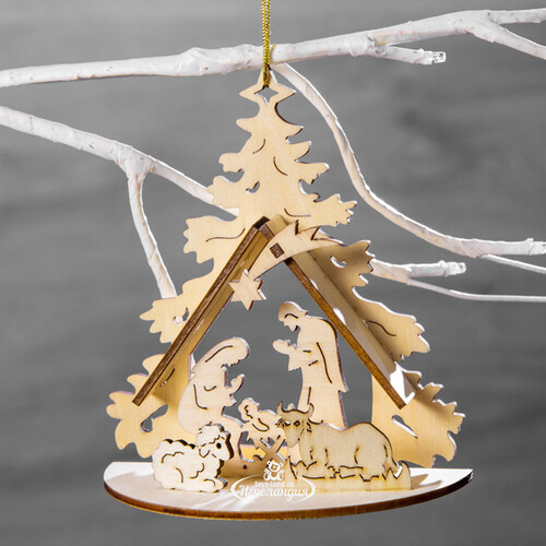 Деревянная елочная игрушка Вертеп: Рождение младенца Иисуса 12*11 см,  подвеска, Breitner, цена: 310 руб.