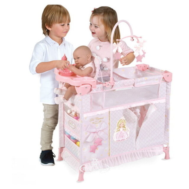 Манеж-игровой центр для куклы Мария 70 см с аксессуарами розовый Decuevas Toys