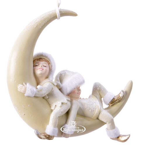 Елочная игрушка Малыши эльфы на Месяце 14 см, подвеска Kaemingk (Кейминг)