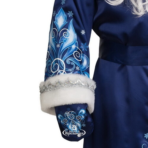 Карнавальный костюм для взрослых Дед Мороз сатиновый с аппликациями, синий, 54-56 размер Батик
