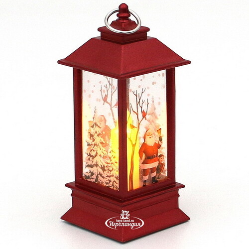 Новогодний фонарик со свечой Санта и маленький эльф 13 см, подвеска Sigro