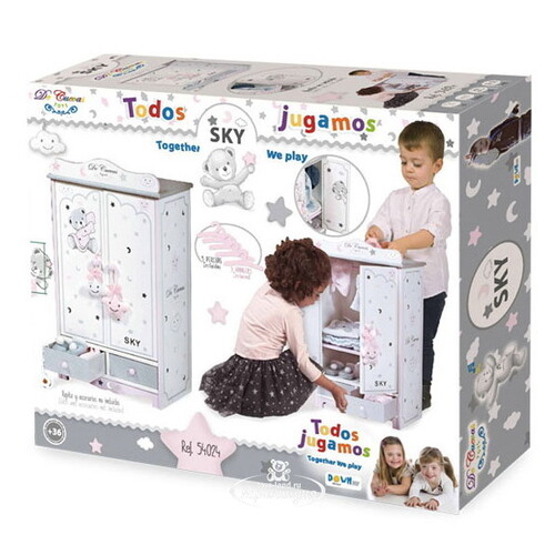 Гардеробный шкаф для куклы Скай 54 см бело-розовый Decuevas Toys