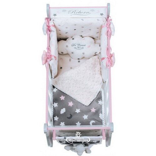 Кроватка для куклы Скай 63 см с бело-розовая Decuevas Toys