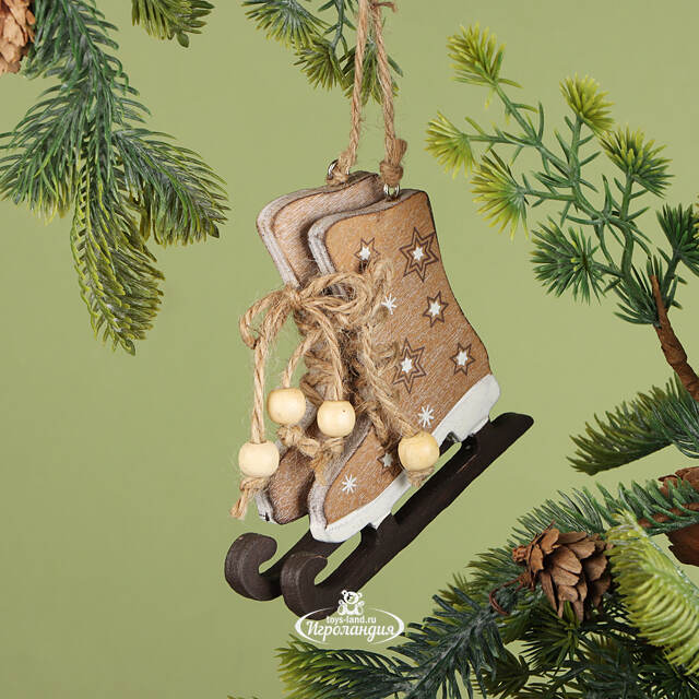 Деревянная елочная игрушка Коньки со звеpдочками 11 см, подвеска Breitner