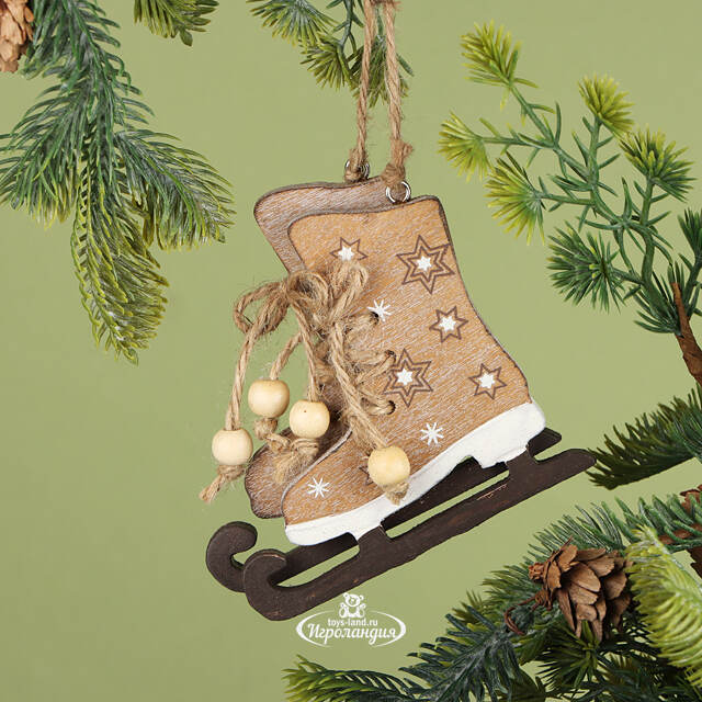 Деревянная елочная игрушка Коньки со звеpдочками 11 см, подвеска Breitner