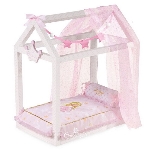 Кроватка для куклы Мария 55 см с аксессуарами нежно-розовая Decuevas Toys