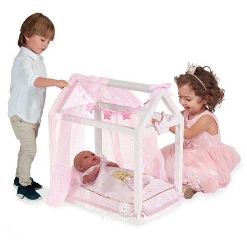 Кроватка для куклы Мария 55 см с аксессуарами нежно-розовая Decuevas Toys