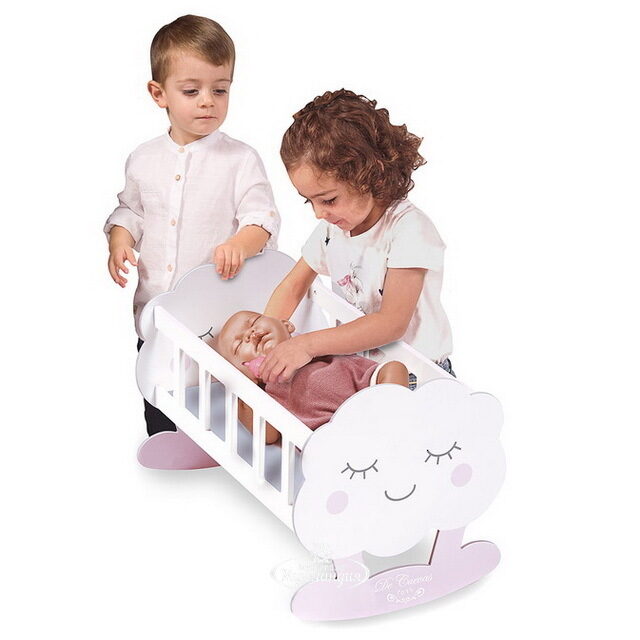 Кроватка-качалка для куклы Мартин 49.5 см с аксессуарами бело-розовая Decuevas Toys (Дэкувьютойс)