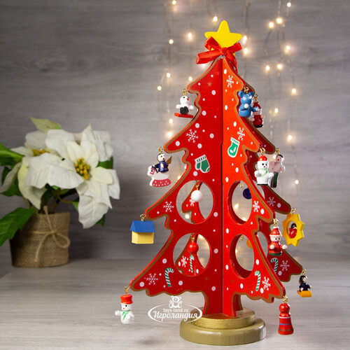 Сувенирная елка с игрушками Сказочная 30 см красная Breitner