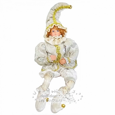 Елочное украшение "Эльф" в бело-золотом наряде, 35 см, подвеска Eggl (Эггл)