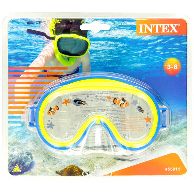 Маска для плавания Mini Aviator голубая с желтым, 3-8 лет INTEX (Интекс)