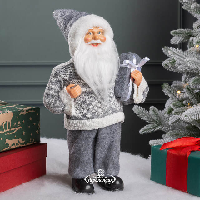 Новогодняя фигура Санта-Клаус в скандинавском свитере 30 см Kaemingk