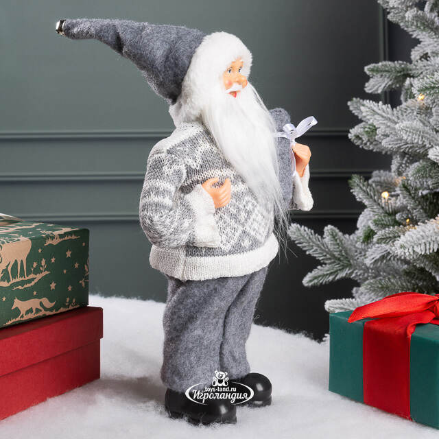 Новогодняя фигура Санта-Клаус в скандинавском свитере 30 см Kaemingk