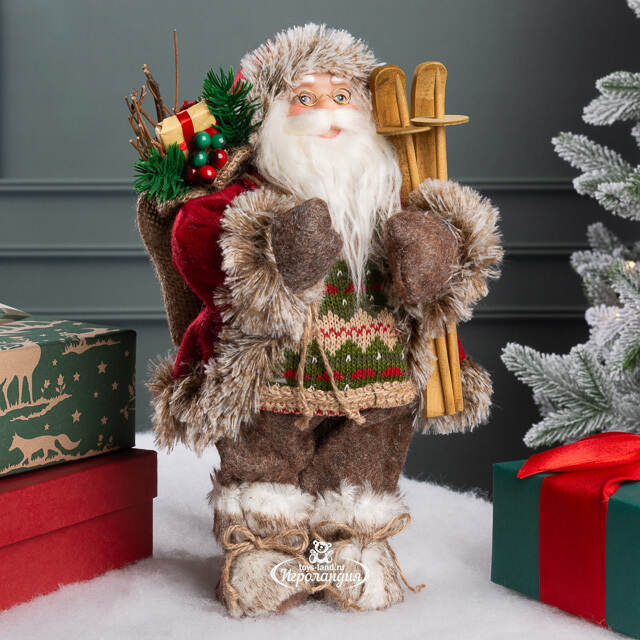 Новогодняя фигура Старина Клаус с гостинцами 30 см Kaemingk