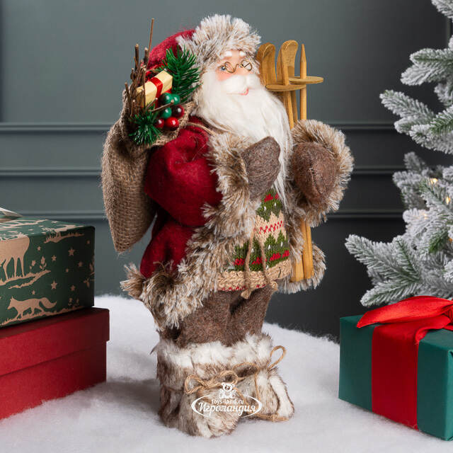 Новогодняя фигура Старина Клаус с гостинцами 30 см Kaemingk