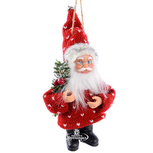 Елочная игрушка Санта в красном вязаном свитере 13 см, подвеска Kaemingk