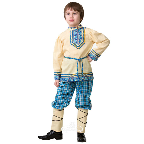 Карнавальный костюм Национальный для мальчика, бежево-голубой, рост 134 см Батик