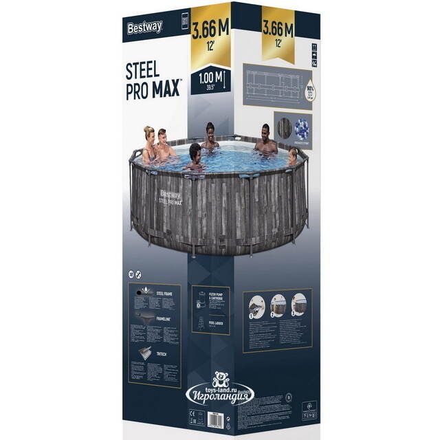 Каркасный бассейн 5614X Bestway Steel Pro Max 366*100 см, фильтр-насос, лестница Bestway