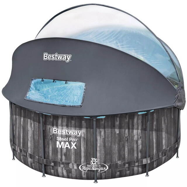 Каркасный бассейн 5619K Bestway Steel Pro Max - Grey Wood 366*122 см, фильтр-насос, навес, лестница Bestway