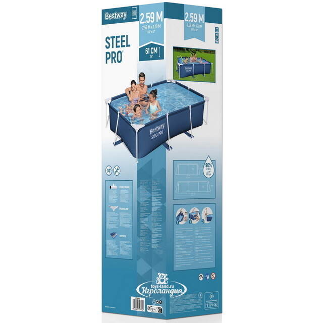 Прямоугольный каркасный бассейн 56403 Bestway Steel Pro (Бествей Стил Про) 259*170*61 см Bestway (Бествей)