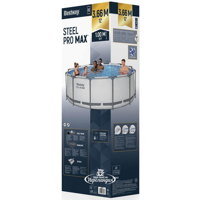 Круглый каркасный бассейн 56418 Bestway Steel Pro Max 366*100 см, фильтр-насос, лестница Bestway