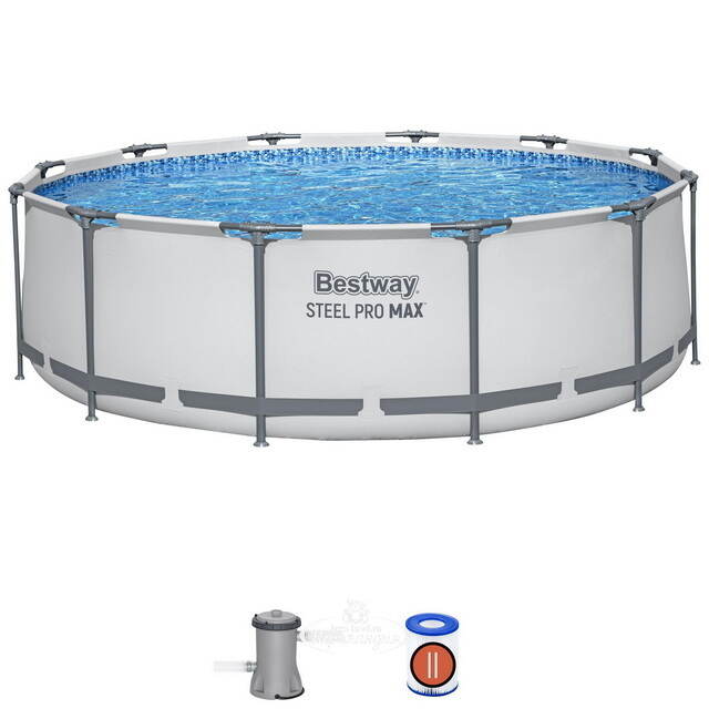 Круглый каркасный бассейн 56418 Bestway Steel Pro Max 366*100 см, фильтр-насос, лестница Bestway