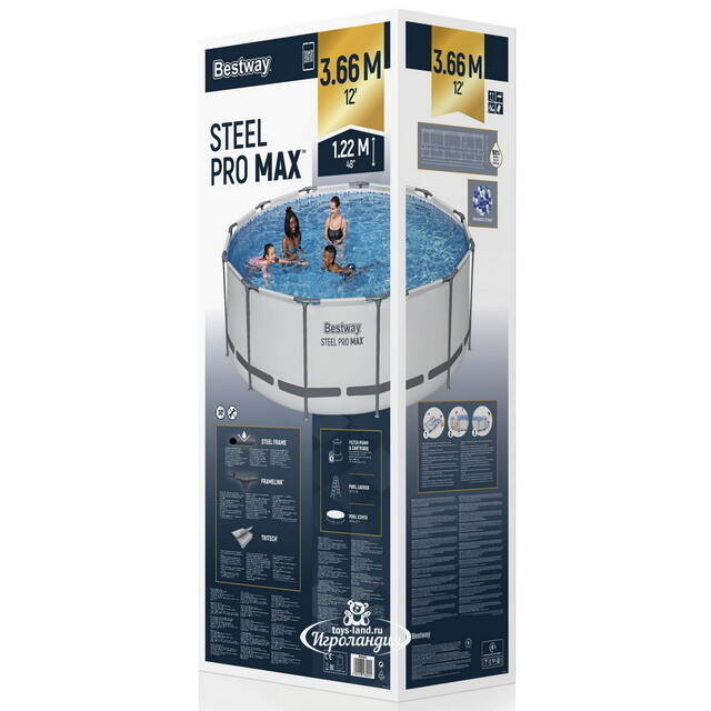 Каркасный бассейн 56420 BestWay Steel Pro Мах 366*122 см, фильтр-насос, аксессуары Bestway