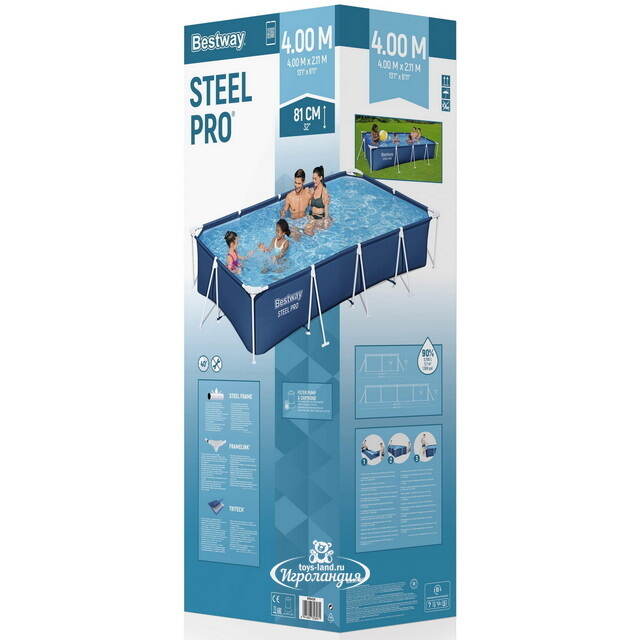 Прямоугольный каркасный бассейн Bestway Steel Pro 400*211*81 см, фильтр-насос Bestway
