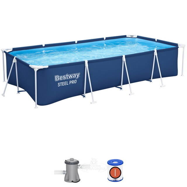 Прямоугольный каркасный бассейн Bestway Steel Pro 400*211*81 см, фильтр-насос Bestway