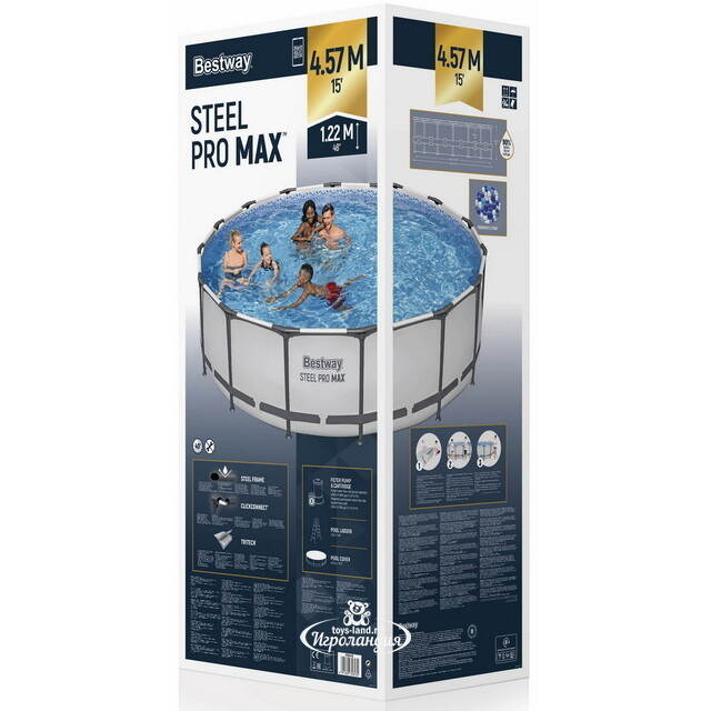 Каркасный бассейн 56438 Bestway Steel Pro Max 457*122 см, фильтр-насос, аксессуары Bestway