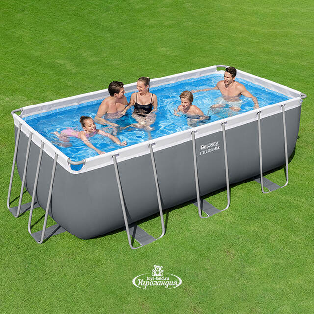 Прямоугольный каркасный бассейн 56457 Bestway Steel Pro Max 412*201*122 см, песочный фильтр-насос, аксессуары Bestway