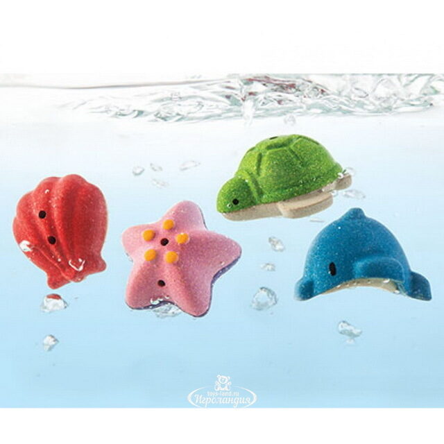 Игрушки для ванной Морская Жизнь, 4 шт, дерево Plan Toys (План Тойс)