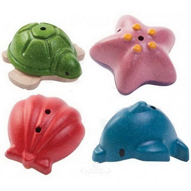 Игрушки для ванной Морская Жизнь, 4 шт, дерево Plan Toys (План Тойс)