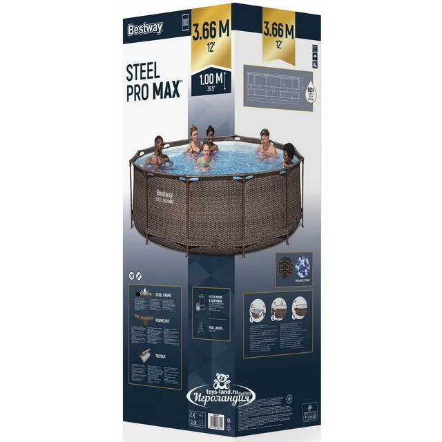 Каркасный бассейн 56709 Bestway Steel Pro Max 366*100 см, фильтр-насос, лестница Bestway